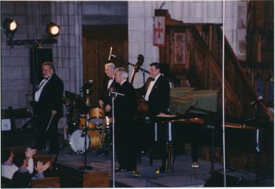 Dave Brubeck, Bobby Millitello, Jack Six, Randy Jones at Gates of Justice performance #1 (Princeton University, New Jersey)