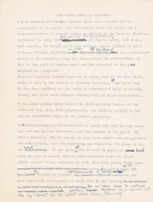 Early version of liner notes for Fantasy recording, "The Dave Brubeck Octet"