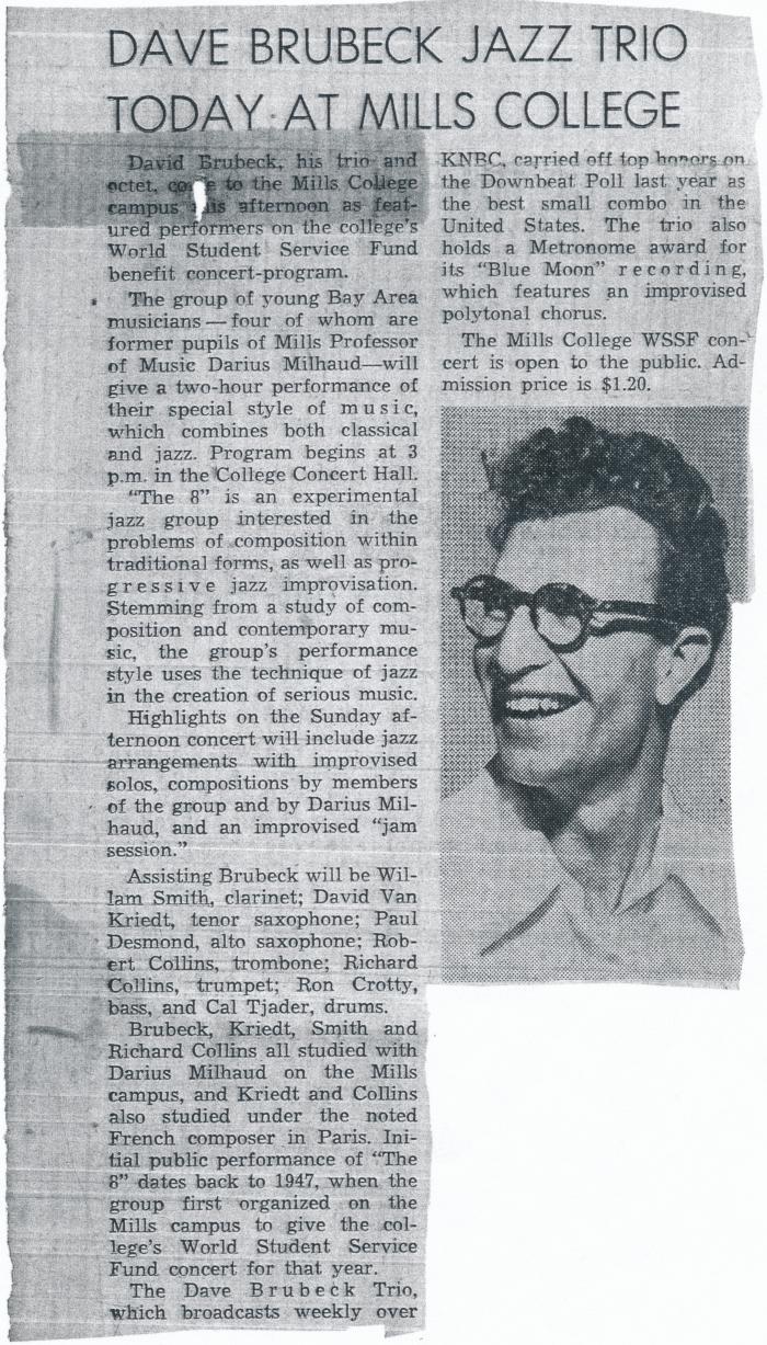 "Dave Brubeck Jazz Trio Today at Mills College"