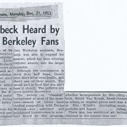 "Dave Brubeck Heard by Attentive Berkeley Fans," Oakland Tribune (California)
