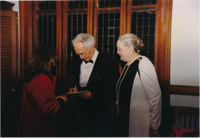 Dave Brubeck, Iola Brubeck, unidentified woman at Gates of Justice performance (Princeton University, New Jersey)