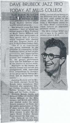 "Dave Brubeck Jazz Trio Today at Mills College"