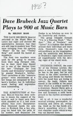 Milton Bass, "Dave Brubeck jazz quartet plays to 900 at music barn"