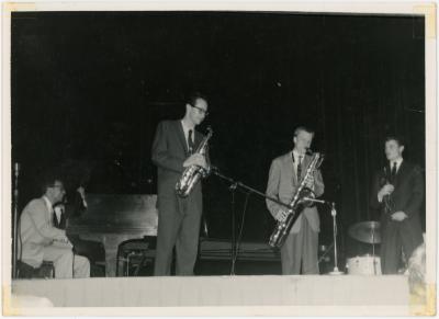 Dave Brubeck, Paul Desmond, Gerry Mulligan, Chet Baker in performance at Newport Jazz Festival (Newport, Rhode Island)