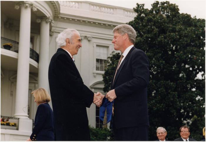 Dave Brubeck, Iola Brubeck with President Bill Clinton at National Endowment for the Arts ceremony (Washington, D.C.)