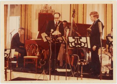 Dave Brubeck, Paul Desmond, Gene Wright, Gerry Mulligan, performing at the Duke Ellington Birthday Party (The White House, Washington, D.C.)