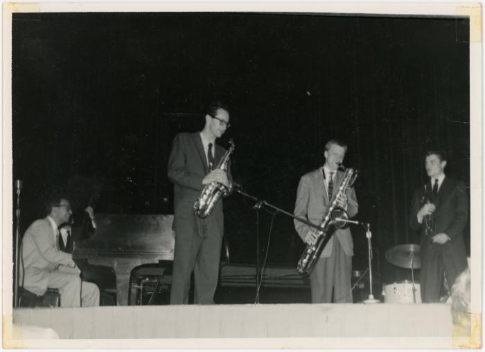 Dave Brubeck, Paul Desmond, Gerry Mulligan, Chet Baker in performance at Newport Jazz Festival (Newport, Rhode Island)