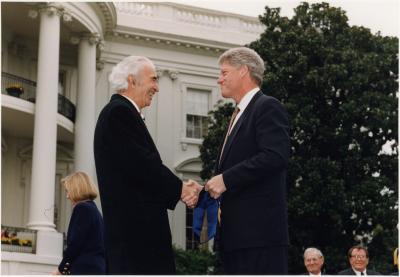 Dave Brubeck, Iola Brubeck with President Bill Clinton at National Endowment for the Arts ceremony (Washington, D.C.)