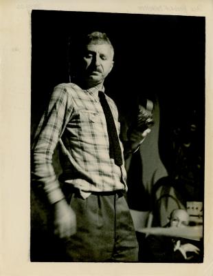 Gjon Mili (with camera) during shooting of project "Stompin for Mili" (New York City, New York)