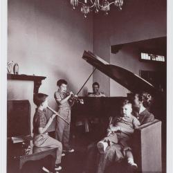 Dave Brubeck, Iola Brubeck, Darius Brubeck on trumpet, Michael Brubeck on flute, and Chris Brubeck on Iola's lap