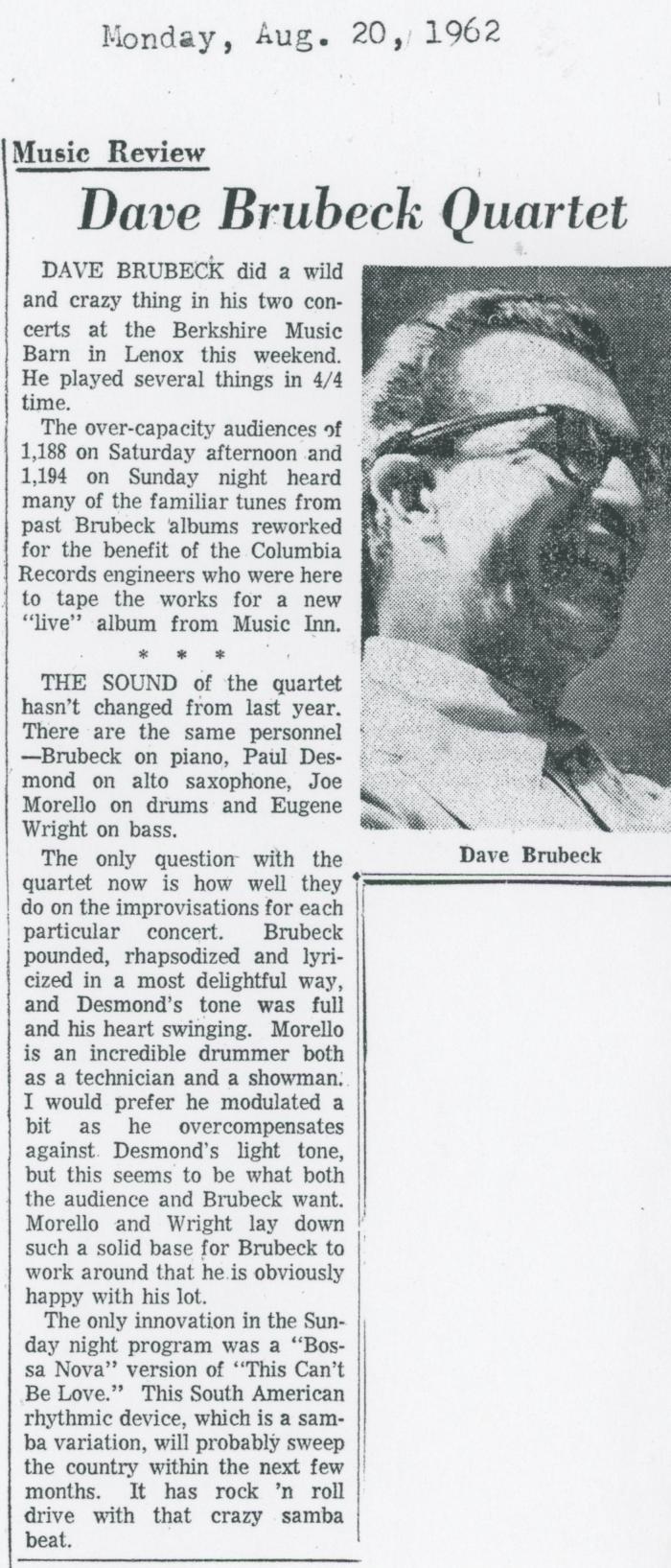 Milton R. Bass, "Dave Brubeck Quartet" (Lenox, Massachusetts)