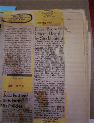 "Dave Brubeck Opera Heard by Stocktonians" Stockton Record (California)