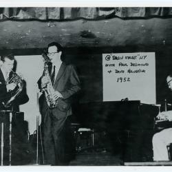 Dave Brubeck, Paul Desmond, Don Elliott (mellophone) in performance (Basin Street East, New York City, New York)