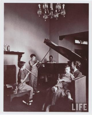 Dave Brubeck, Iola Brubeck, Darius Brubeck on trumpet, Michael Brubeck on flute, and Chris Brubeck on Iola's lap