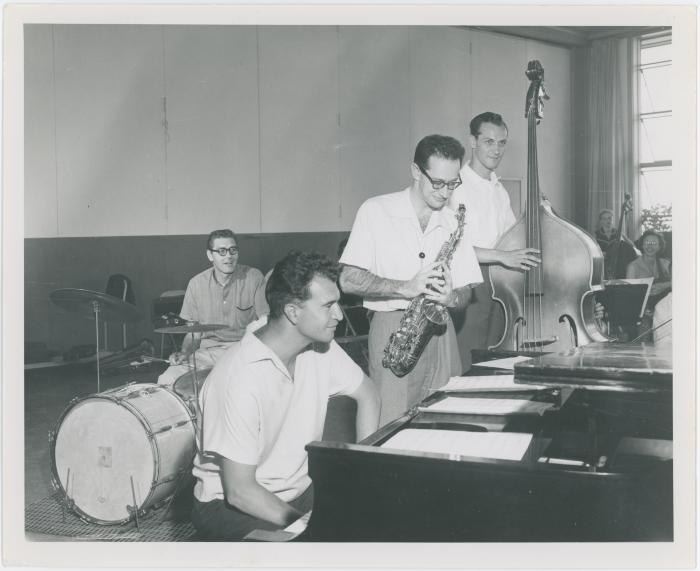 Dave Brubeck, Paul Desmond, Norman Bates, Joe Dodge, members of the San Diego Symphony Orchestra in background
