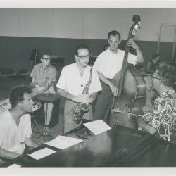 Dave Brubeck, Paul Desmond, Howard Brubeck, Norman Bates, Joe Dodge, members of the San Diego Symphony Orchestra in background #1