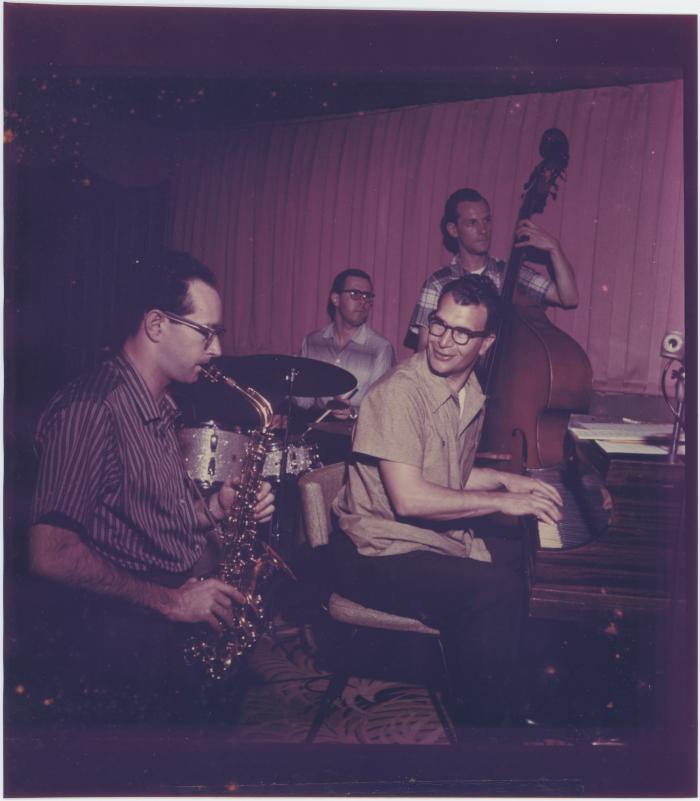 Dave Brubeck, Paul Desmond (front), Norman Bates (back), Joe Morello (back) in performance