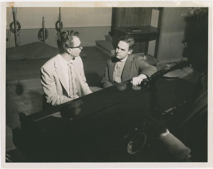 Dave Brubeck at piano, Rev. Randy Hammond on "Look Up and Live" CBS TV (Merv Griffin) (New York City, New York)