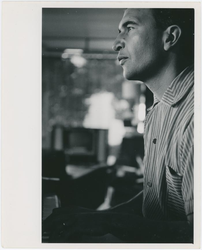 Dave Brubeck at piano in home #2 -- (Oakland, California) (8x10; credit: Bethlehem Pacific)