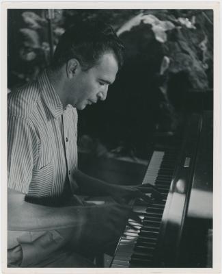 Dave Brubeck at piano in home #3 -- (Oakland, California) (8x10; credit: Bethlehem Pacific)