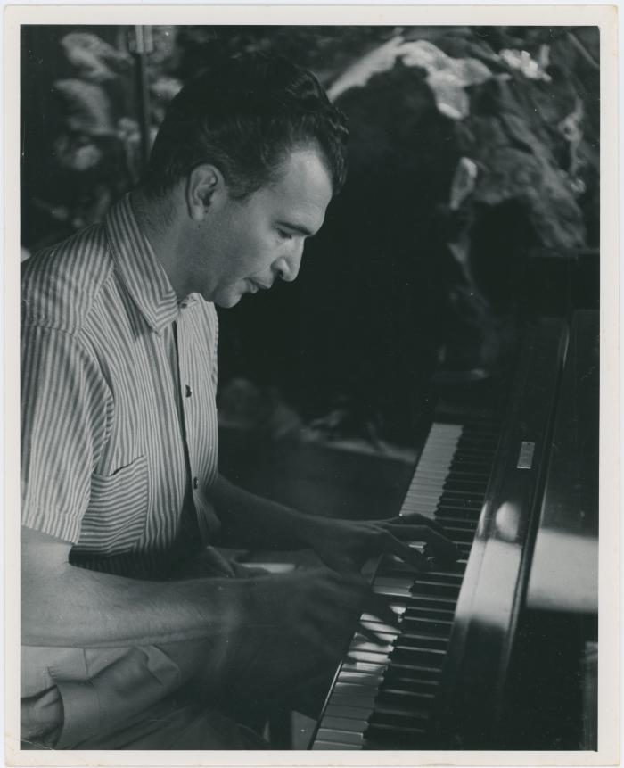 Dave Brubeck at piano in home #3 -- (Oakland, California) (8x10; credit: Bethlehem Pacific)