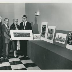 Dave Brubeck, two unidentified men and unidentified woman at exhibit (San Francisco, California)