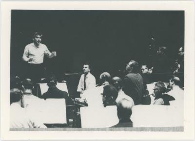 Classic Dave Brubeck Quartet rehearsing Howard Brubeck's "Dialogues …" with Leonard Bernstein and the NY Philharmonic Orchestra #2 (New York City, New York)