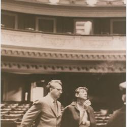 Howard Brubeck, Leonard Bernstein during a rehearsal of Howard Brubeck's "Dialogues…" performed by Dave Brubeck Quartet and the New York Philharmonic Orchestra (New York City, New York)