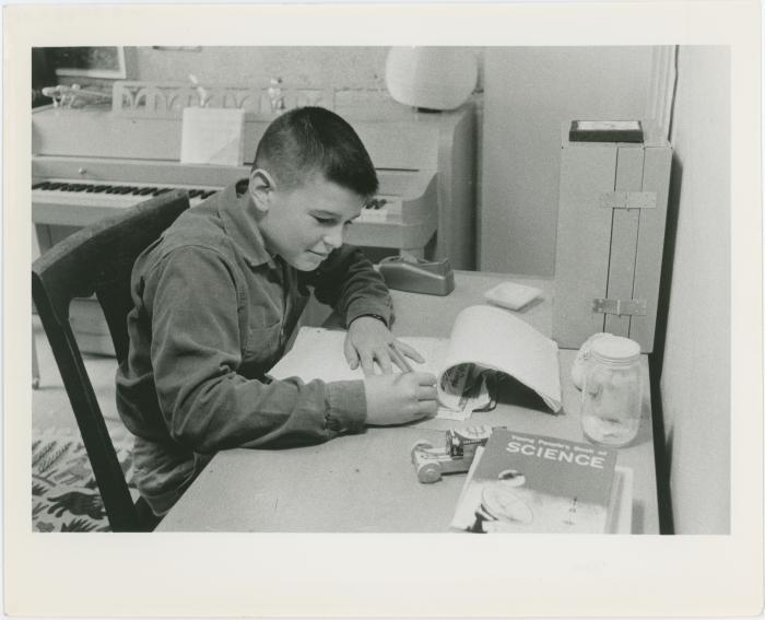 Darius Brubeck doing homework for school