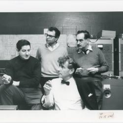 Dave Brubeck, Teo Macero, Leonard Bernstein and Fred Plant at "Dialogues…" recording session #2 (New York City, New York)