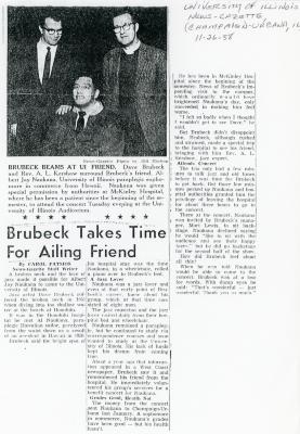 Carol Patsios, "Brubeck takes time for Ailing Friend," University of Illinois News-Gazette (Champaign-Urbana, Illinois)