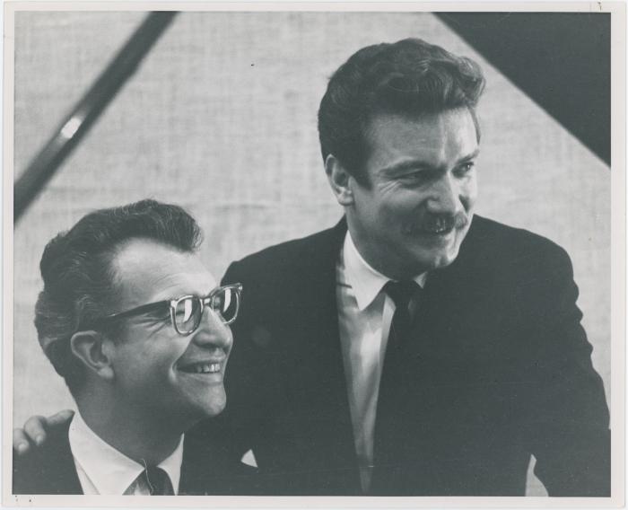 Dave Brubeck, Bill Smith at recording of Smith's "The Riddle" (New York City, New York)
