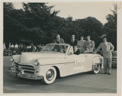 Dave Brubeck and five unidentified judges of Cable Car Bell Ringer's Contest (San Francisco, California)