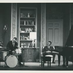 Dave Brubeck, Joe Morello in rehearsal on theatre set