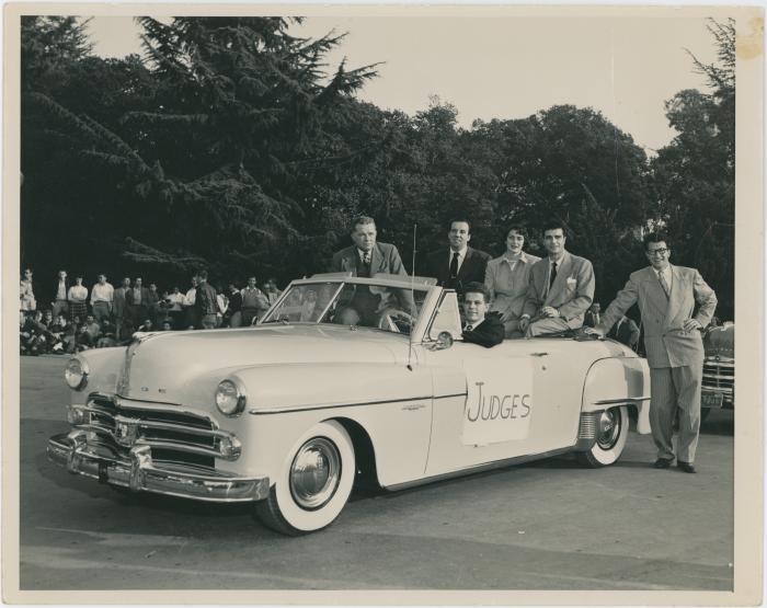 Dave Brubeck and five unidentified judges of Cable Car Bell Ringer's Contest (San Francisco, California)