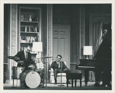 Dave Brubeck, Joe Morello in rehearsal on theatre set