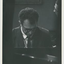 Dave Brubeck, Joe Morello, Eugene Wright, Paul Desmond in rehearsal on theatre set