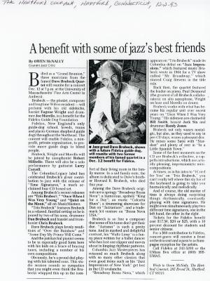 Owen McNally, "A benefit with some of jazz's best friends," Hartford Courant (Connecticut)