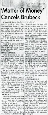 "Matter of Money Cancels Brubeck," Oakland Tribune (California)