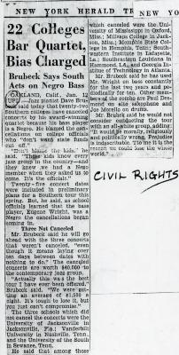 "22 Colleges Bar Quartet, Bias Charges," New York Herald (New York)