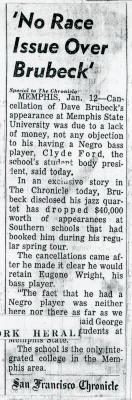 "No Race Issue Over Brubeck," San Francisco Chronicle (California)