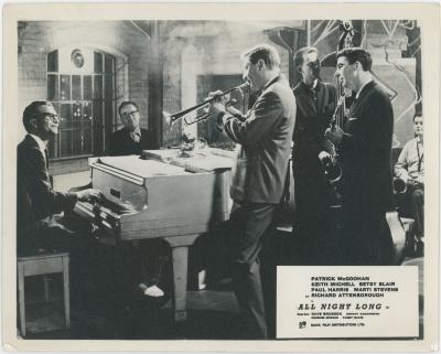 Dave Brubeck at the piano, Bert Courtley, trumpet; Johnny Scott, tenor saxophone; Tubby Hayes, tenor saxophone (London, United Kingdom)