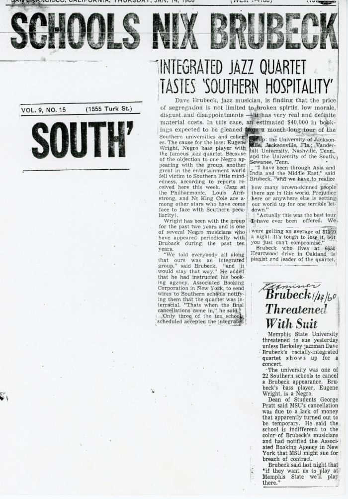 "South Schools Nix Brubeck," San Francisco Examiner (California)