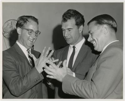 "Rondo for 6 Hands" with John Wise, Dave Brubeck, and unidentified man at Coronet Records reception (Adelaide, Australia)