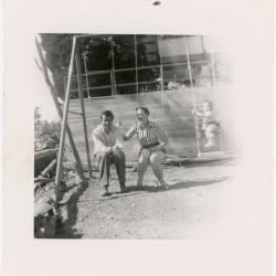Dave Brubeck, Iola Brubeck sitting on swing set