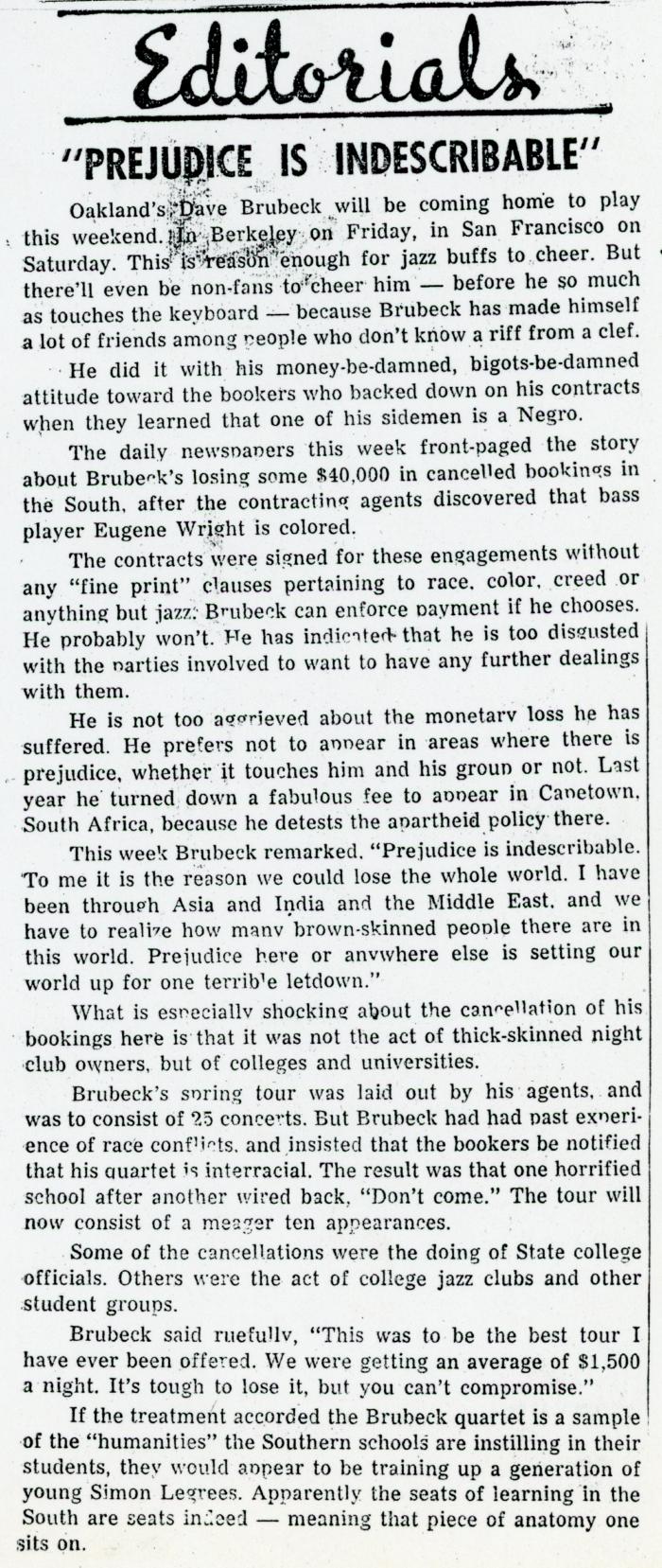 "Prejudice Is Indescribable," Editorials