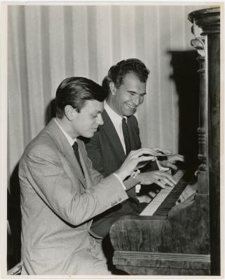 Dave Brubeck giving classical pianist, Phillippe Entremont some pointers on piano technique (Adelaide, Australia)