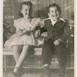 Catherine and Daniel Brubeck sitting on a bench