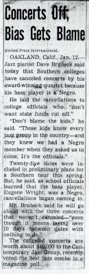 "Concerts Off; Bias Gets Blame," Telegram and Sun