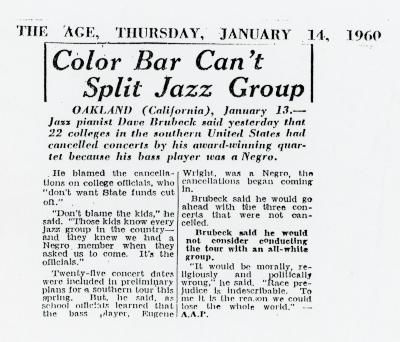 "Color Bar Can't Split Jazz Group," The Age (Melbourne, Australia)